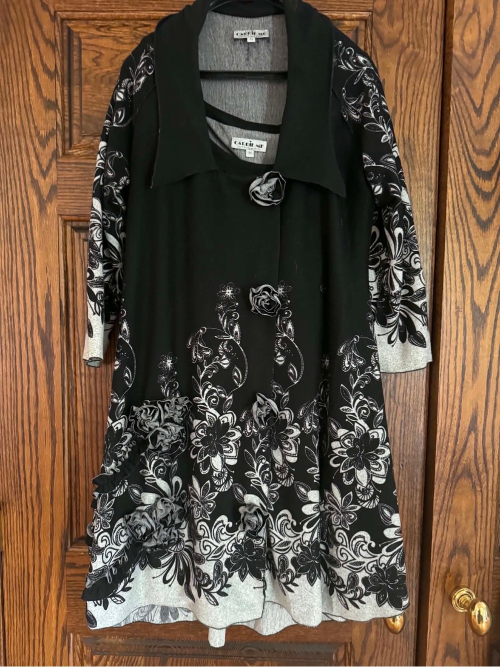 Knit Black Floral Tank Dress with Matching Cardigan